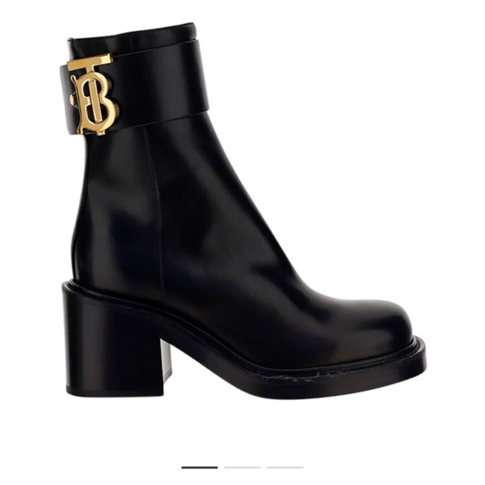 Burberry TB Logo Plaque Heeled Boots EU 37